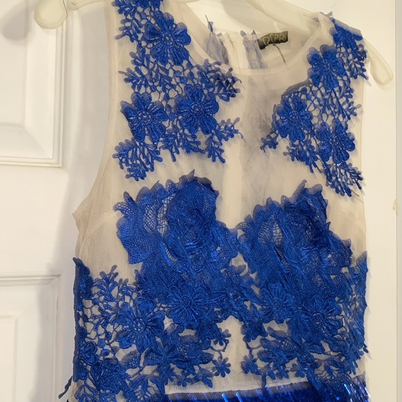 ❌DONATED❌Royal Blue Crochet Appliqué Sequins Mesh Lined Mini Dress - Picture 8 of 16